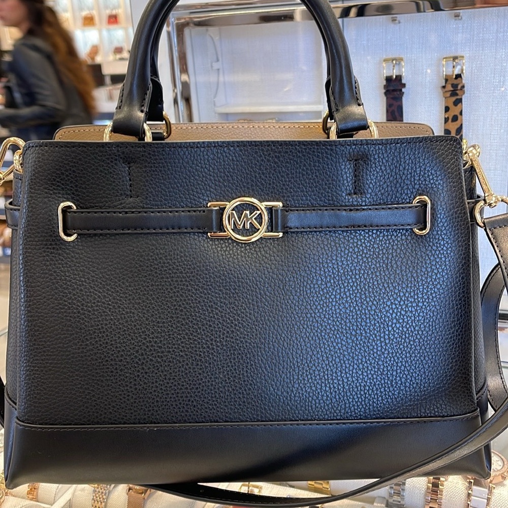 Michael Kors Mercer Large Top-Zip Belted Satchel Crossbody CZip Bag Purse 
Black - Picture 2 of 16